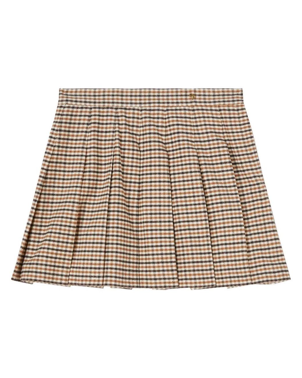 Palm Angels Natural Check-Pattern Pleated Miniskirt