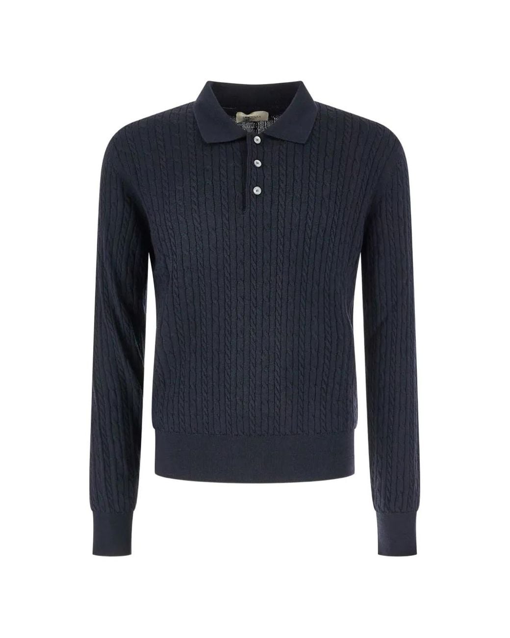 Piacenza Cashmere Blue Cable-Knit Polo Sweater for men