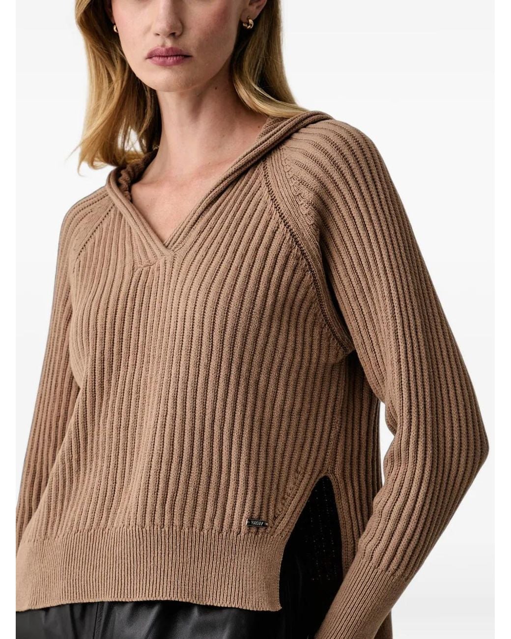 DKNY Black Ribbed-Knit Raglan-Sleeve Hoodie