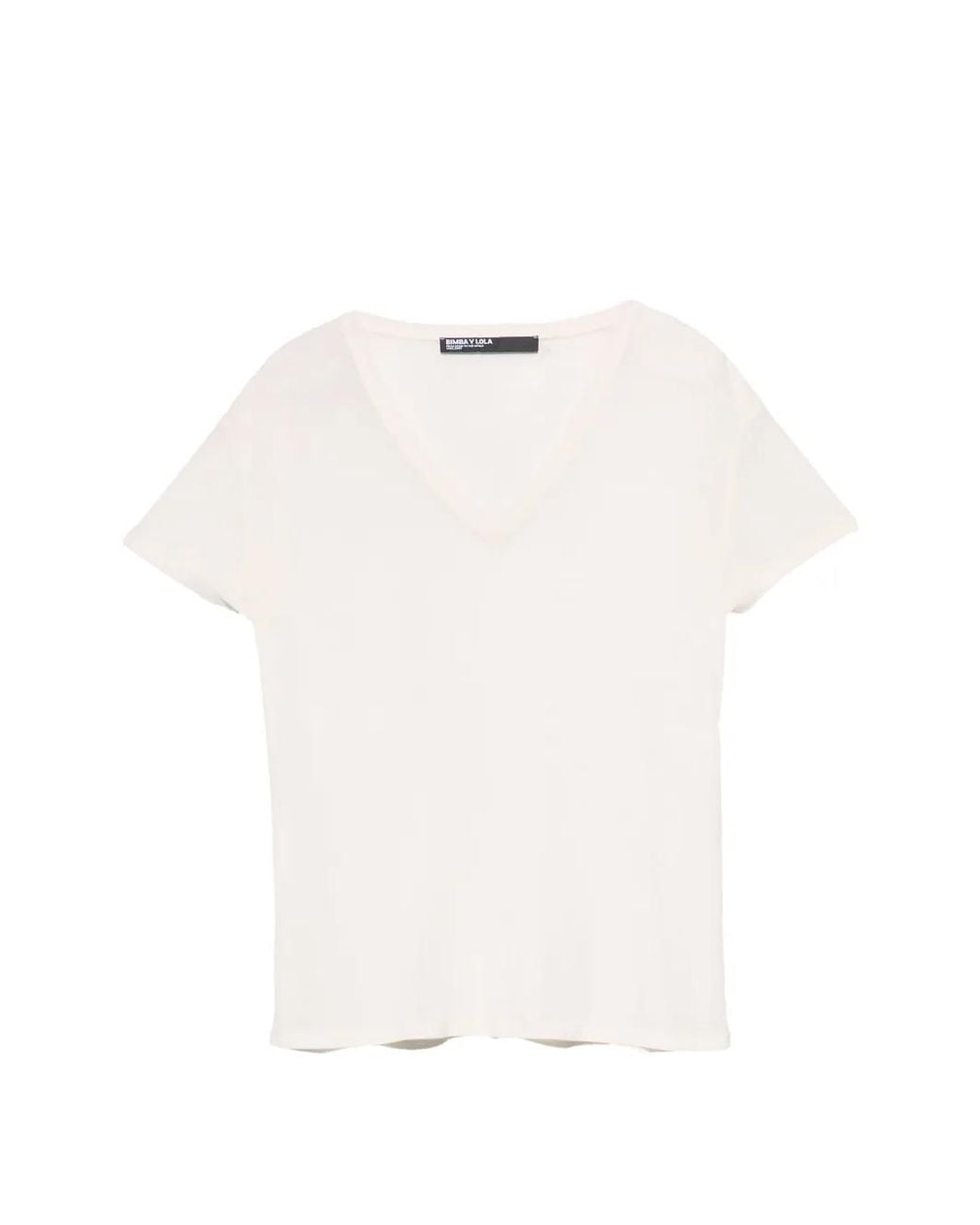 Bimba Y Lola White Ivory Fluid V-Neck T-Shirt
