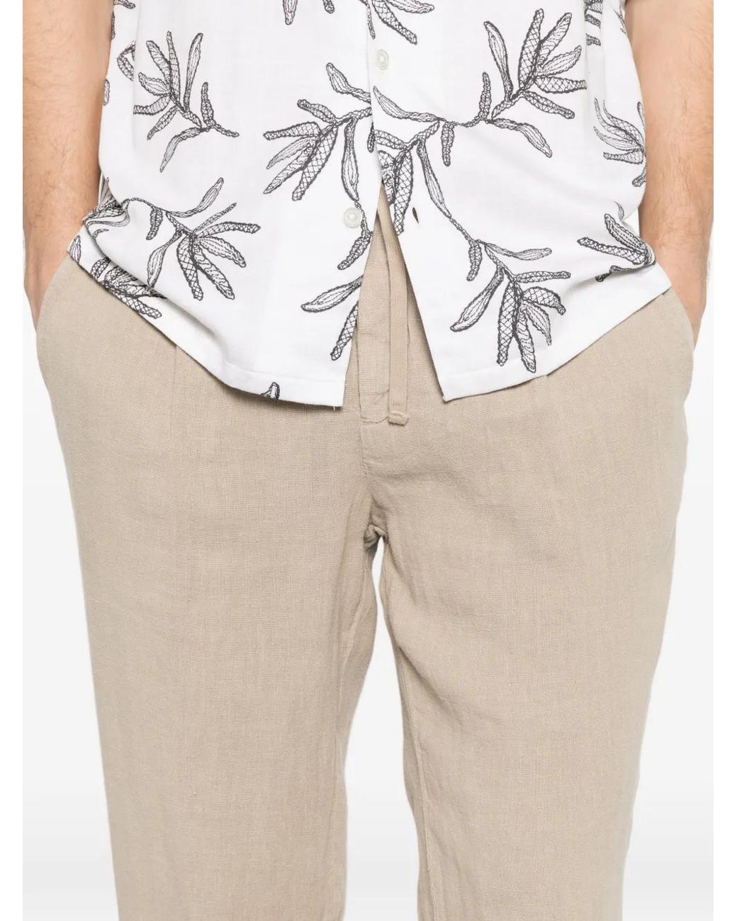 40 Weft Natural Drawstring-Fastening Trousers for men