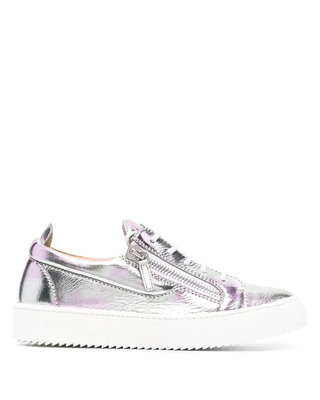Giuseppe Zanotti White Metallic Leather Low-Top Sneakers