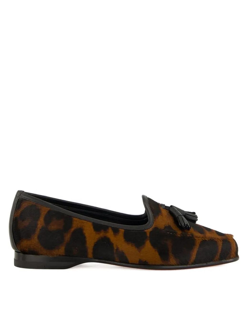 Santoni Brown Leopard-Print Tassel Loafers