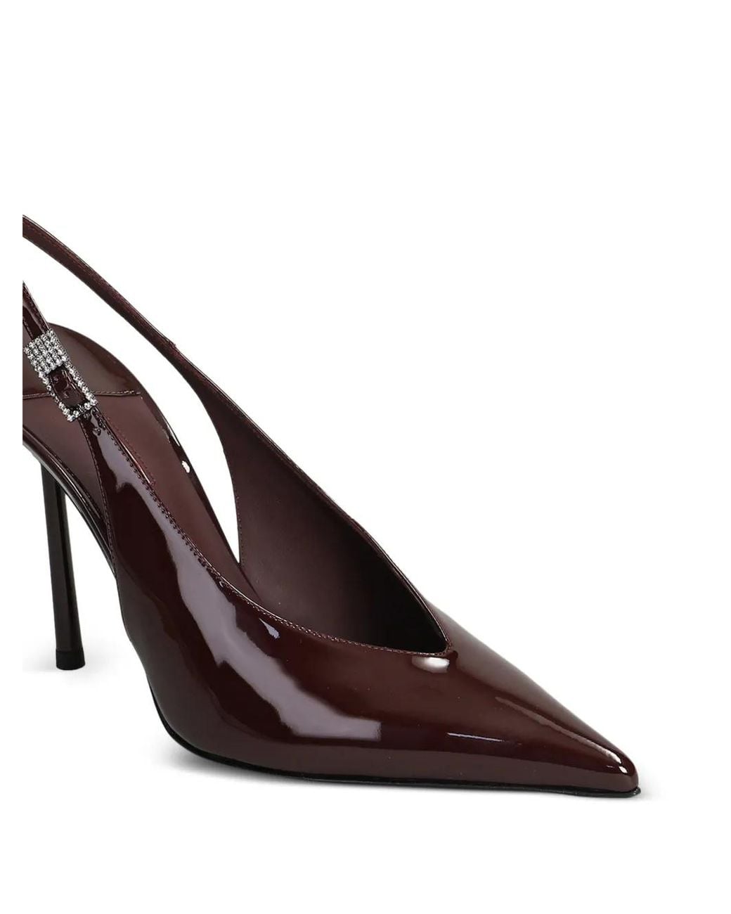 Le Silla Brown Clivage Patent-Finish Crystal-Embellished Slingback Pumps