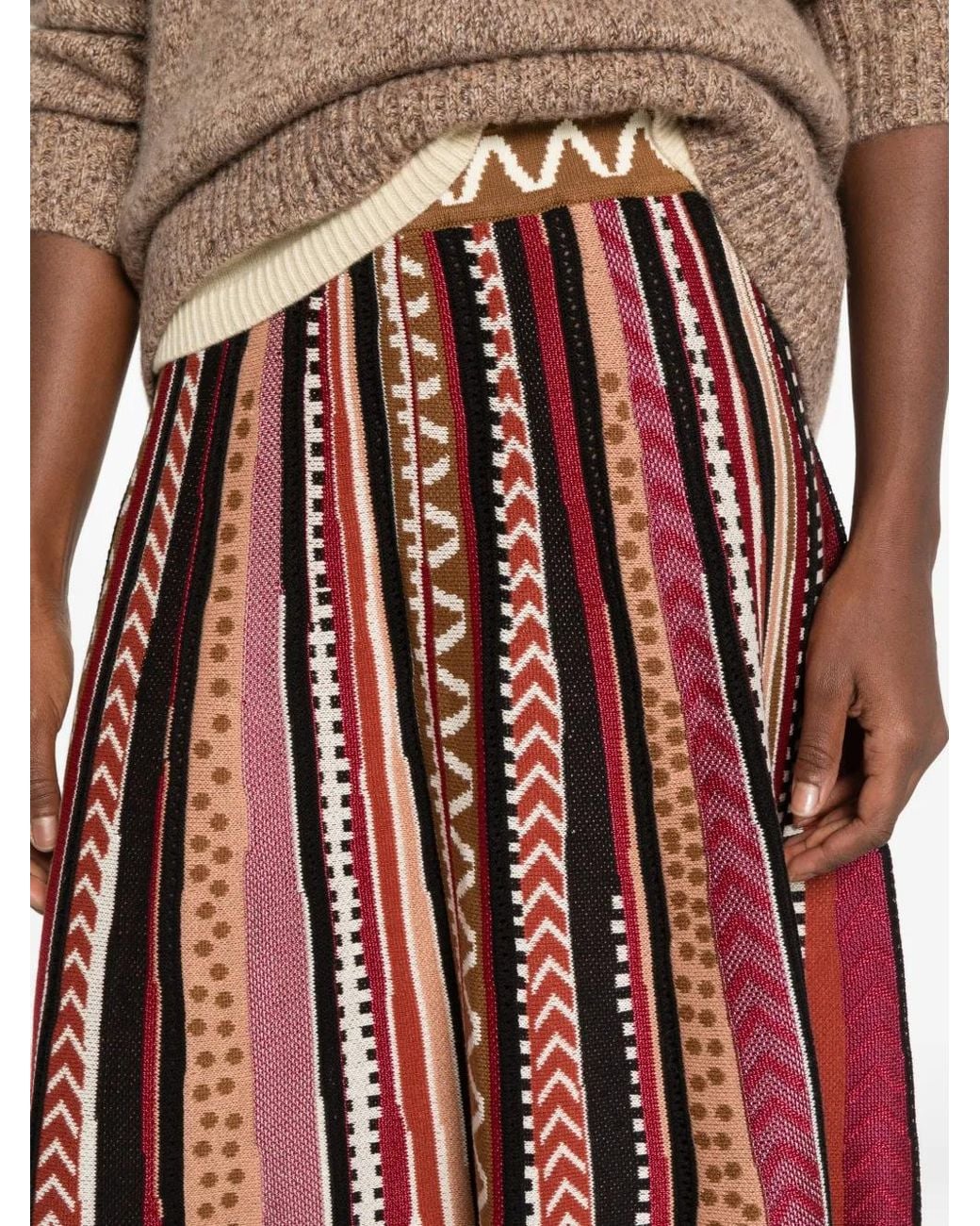 Cecilia Prado Red Carla Geometric-Pattern Knit Midi Skirt