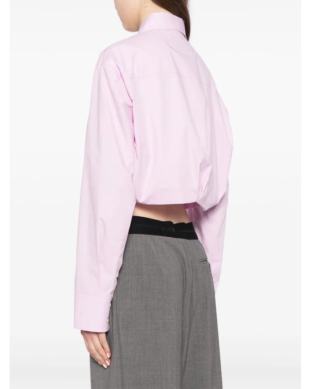 MSGM Pink Embroidered Cropped Shirt