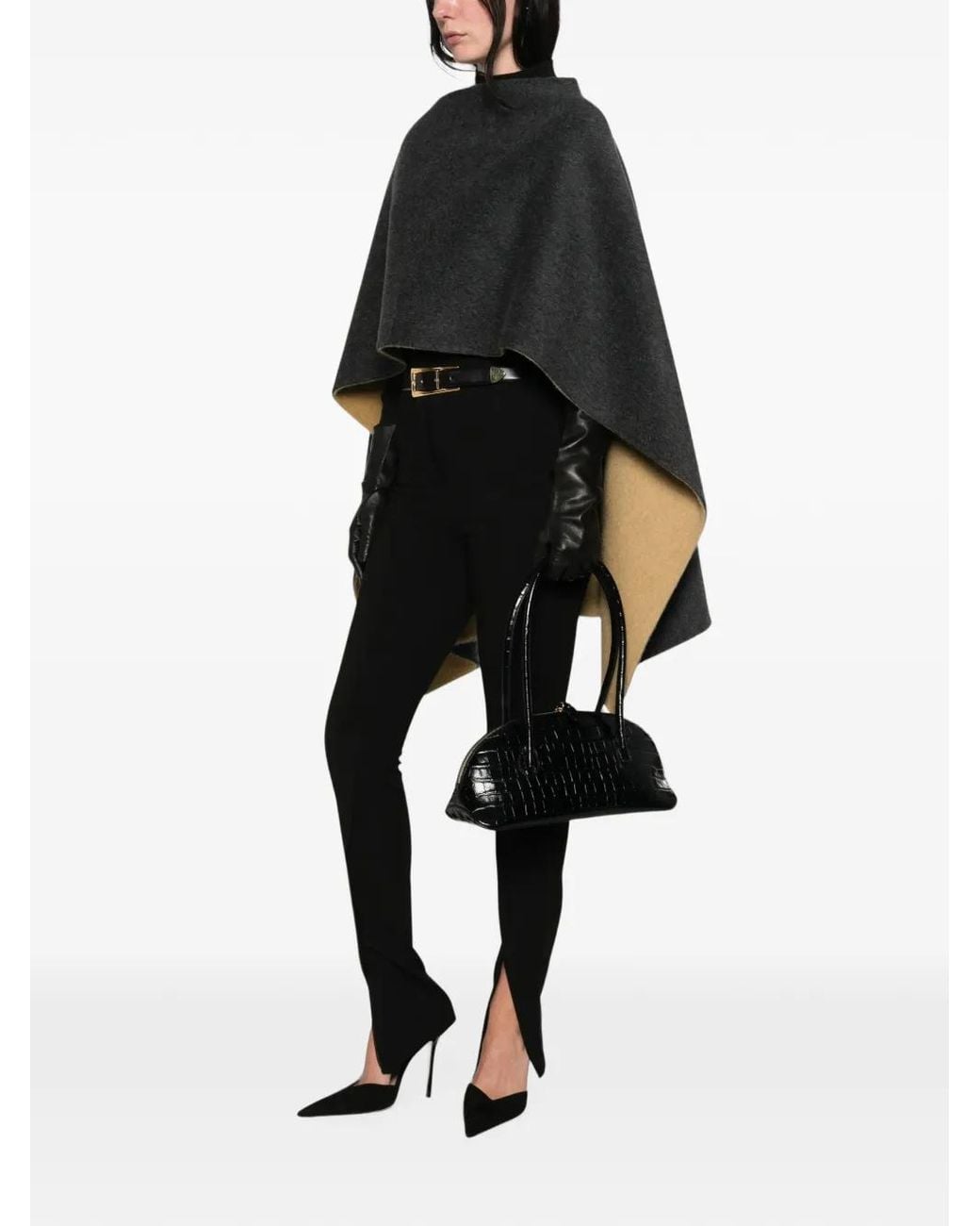 Alberta Ferretti Black Reversible Wool Cape