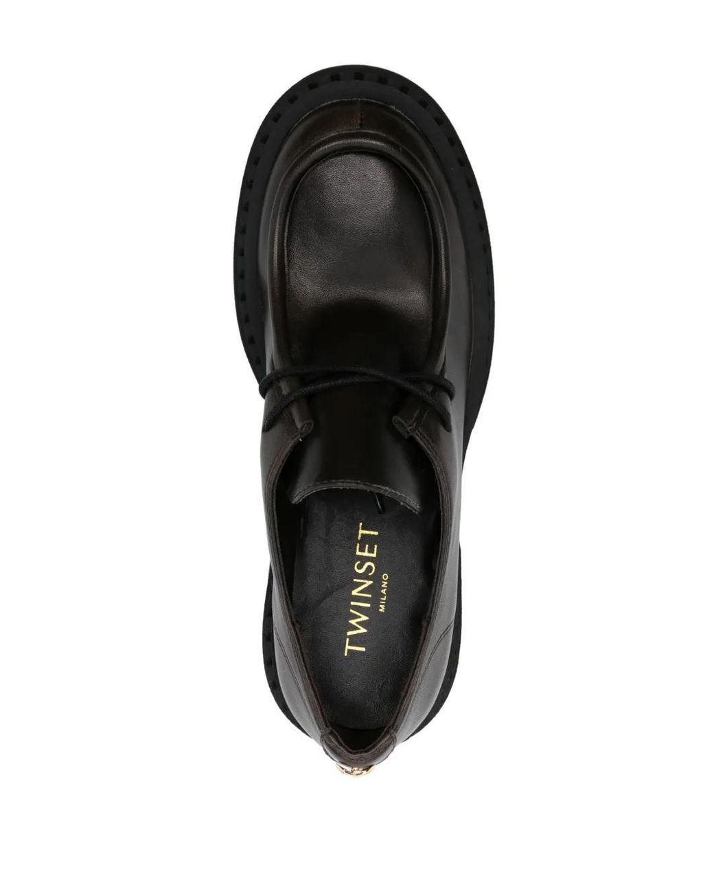 Twinset Black Leather Moc-Toe Lace-Up Brogues