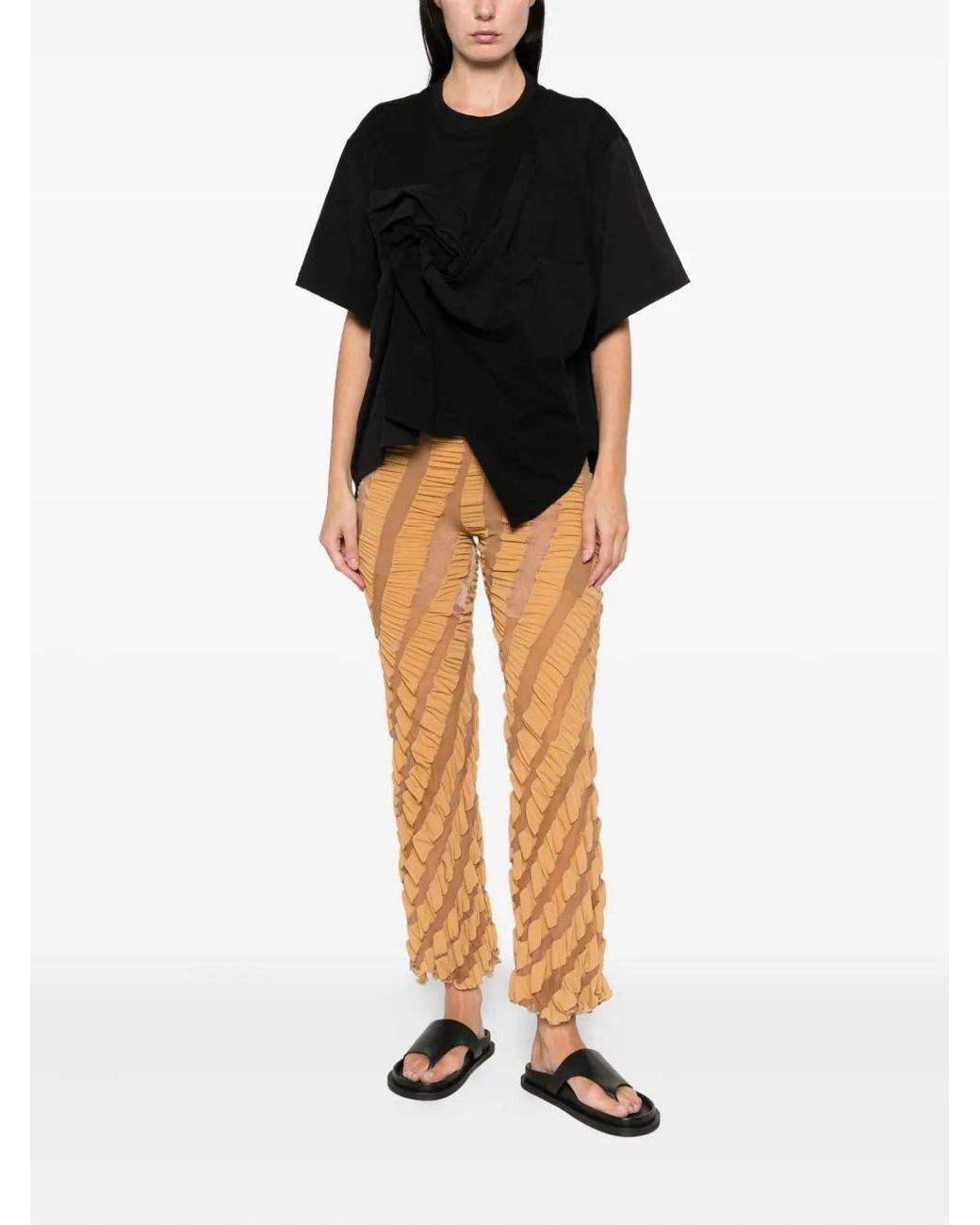 Anni Salonen Orange Twisted Ruffled Trousers