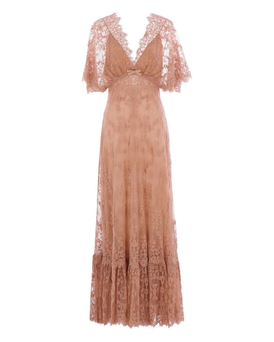 Elie Saab Brown Floral Cotton-Blend Lace Gown