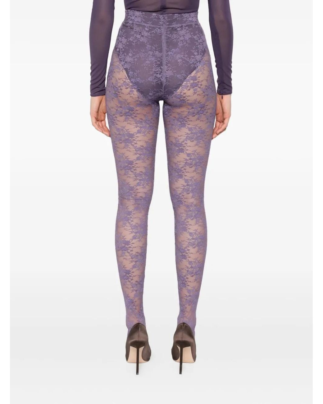 Alex Perry Purple Floral-Lace Leggings