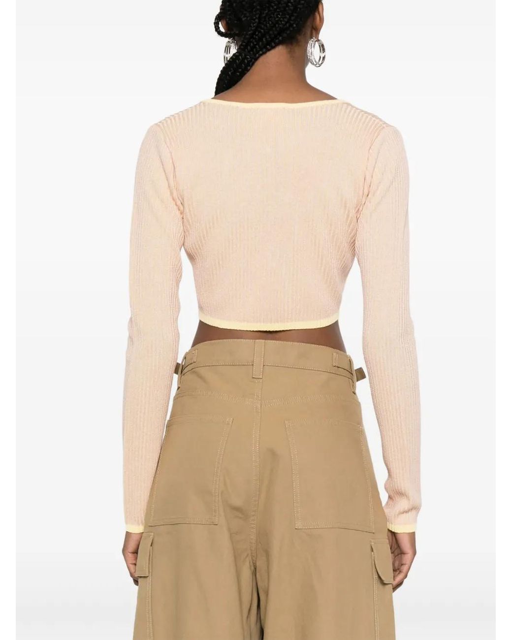 Gcds Natural Comma Crop Ribbed Cardigan