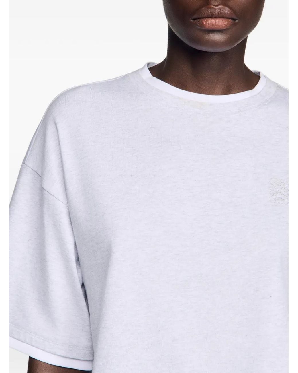 Sandro White Logo-Embroidered T-Shirt