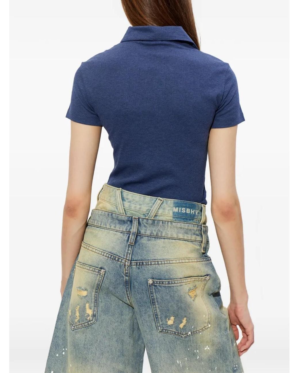 M I S B H V Blue Patch-Detail Polo Shirt