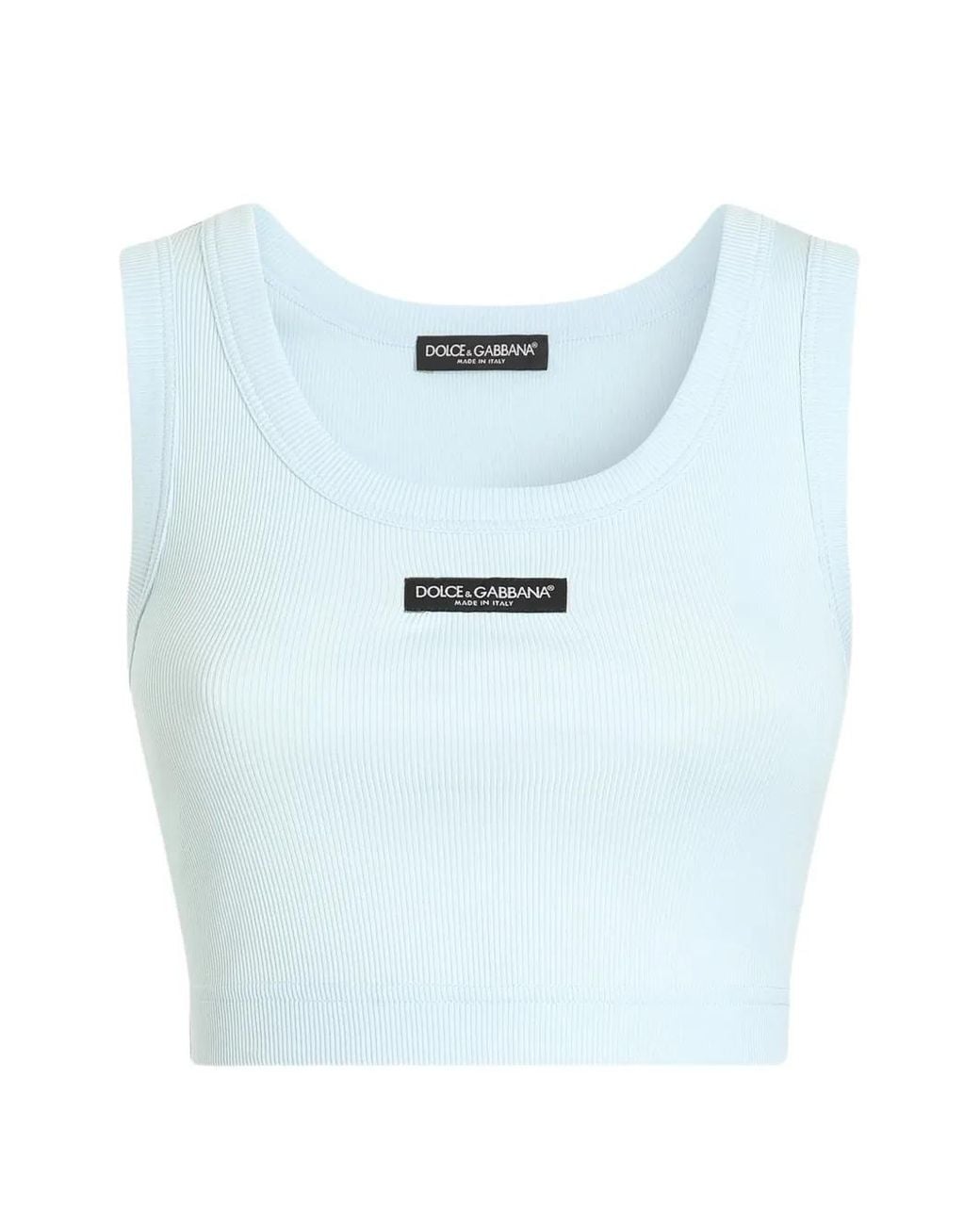 Dolce & Gabbana Blue Cotton Cropped Tank Top With Logo