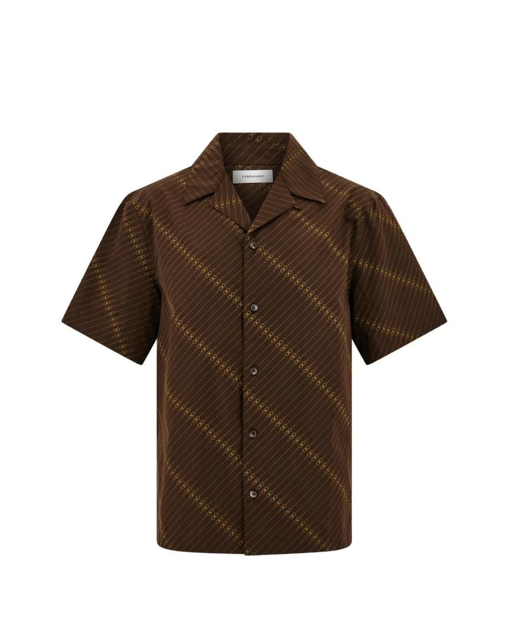 Ferragamo Brown Short Sleeve Bowling Shirt for men