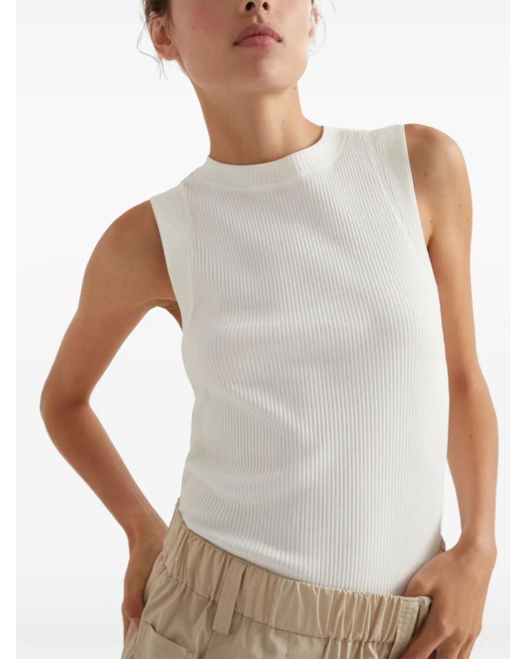 Brunello Cucinelli White Ribbed Cotton Tank Top