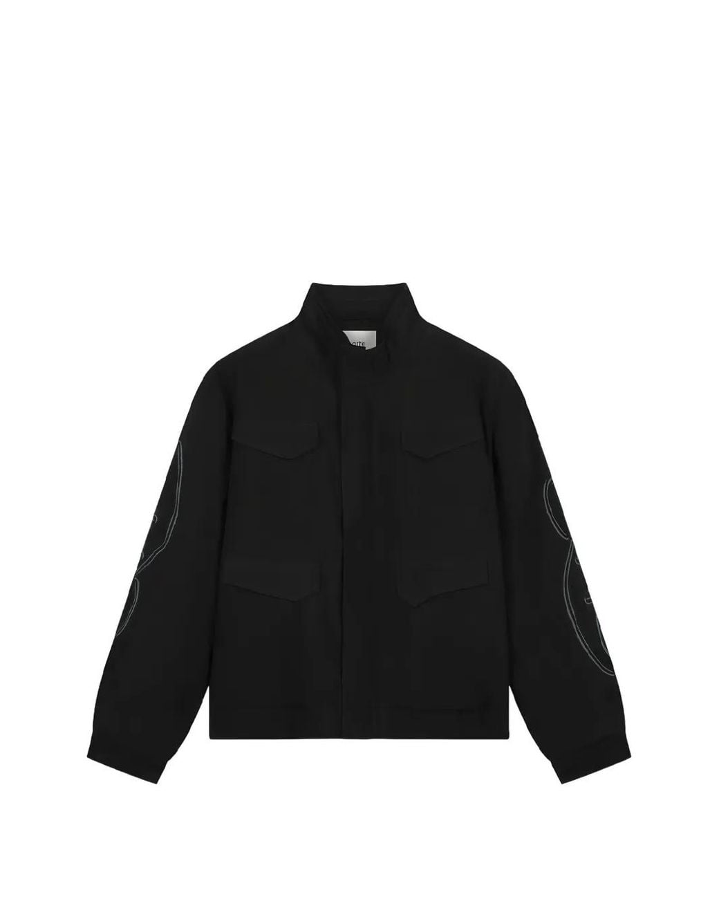 Arte' Black Graphic-Print High-Neck Jacket for men