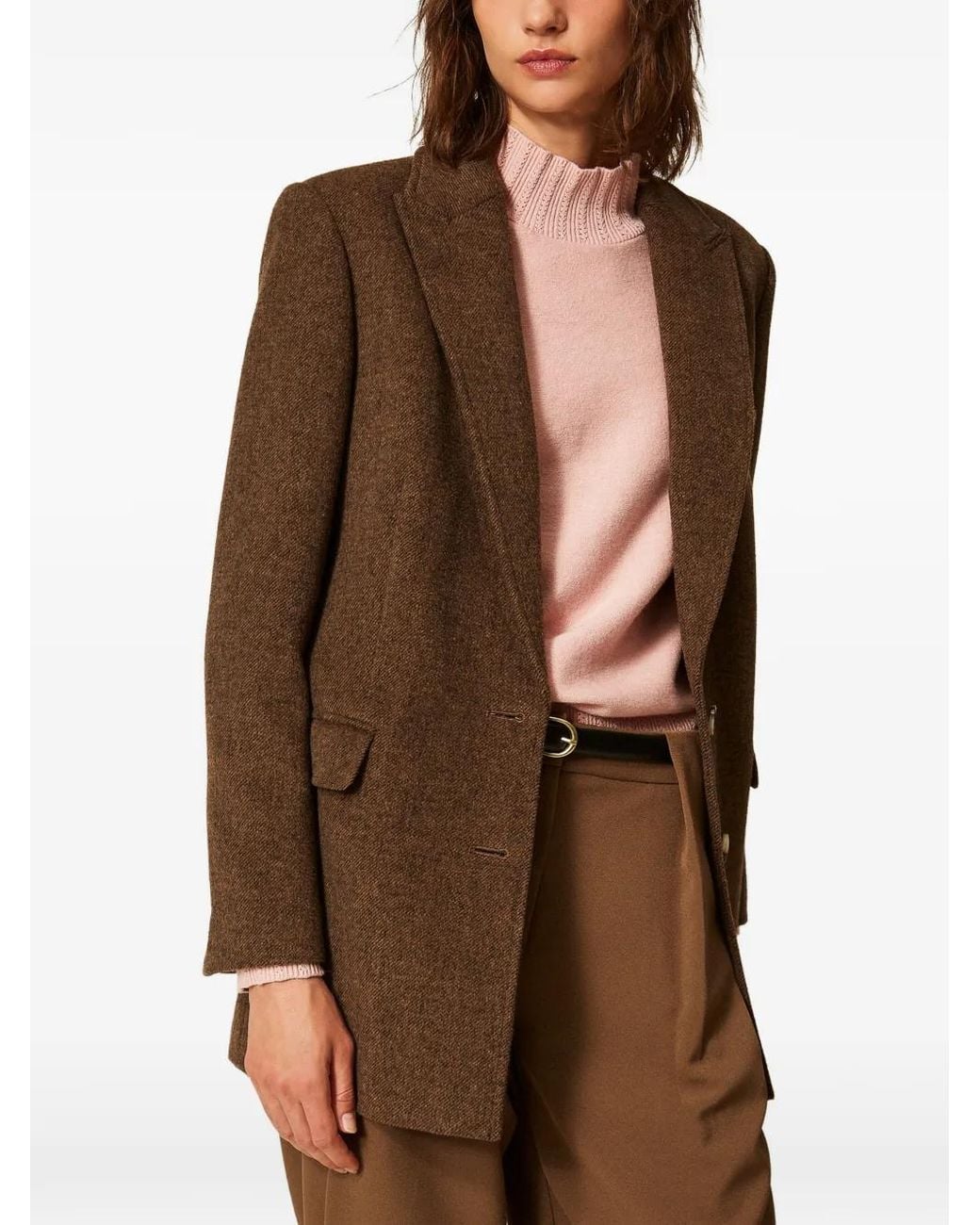 Twinset Brown Velour Wool Cloth Blazer