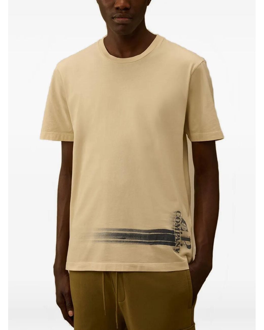 C P Company White 24/1 Jersey Short Sleeve Bottom Logo T-Shirt for men