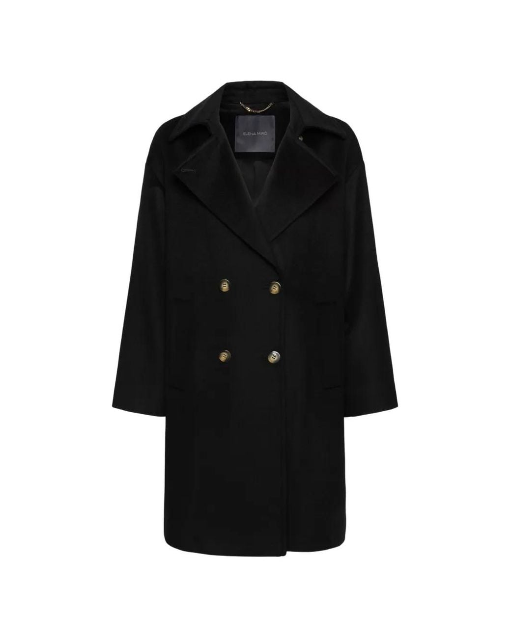 Elena Miro Black Double-Breasted Wool Coat