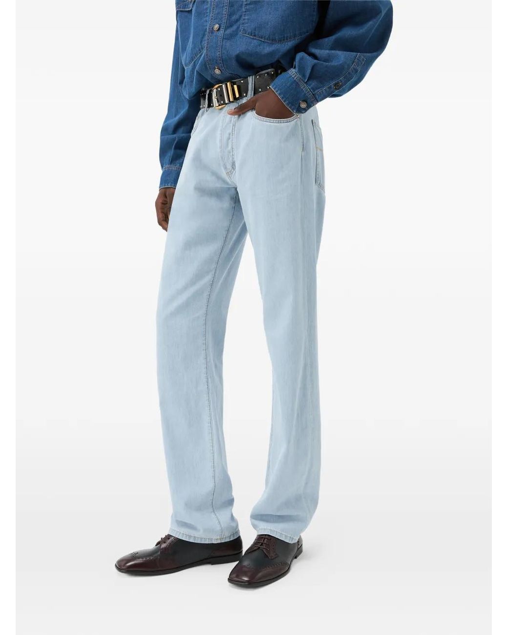 Versace Blue Straight Chambray Jeans for men