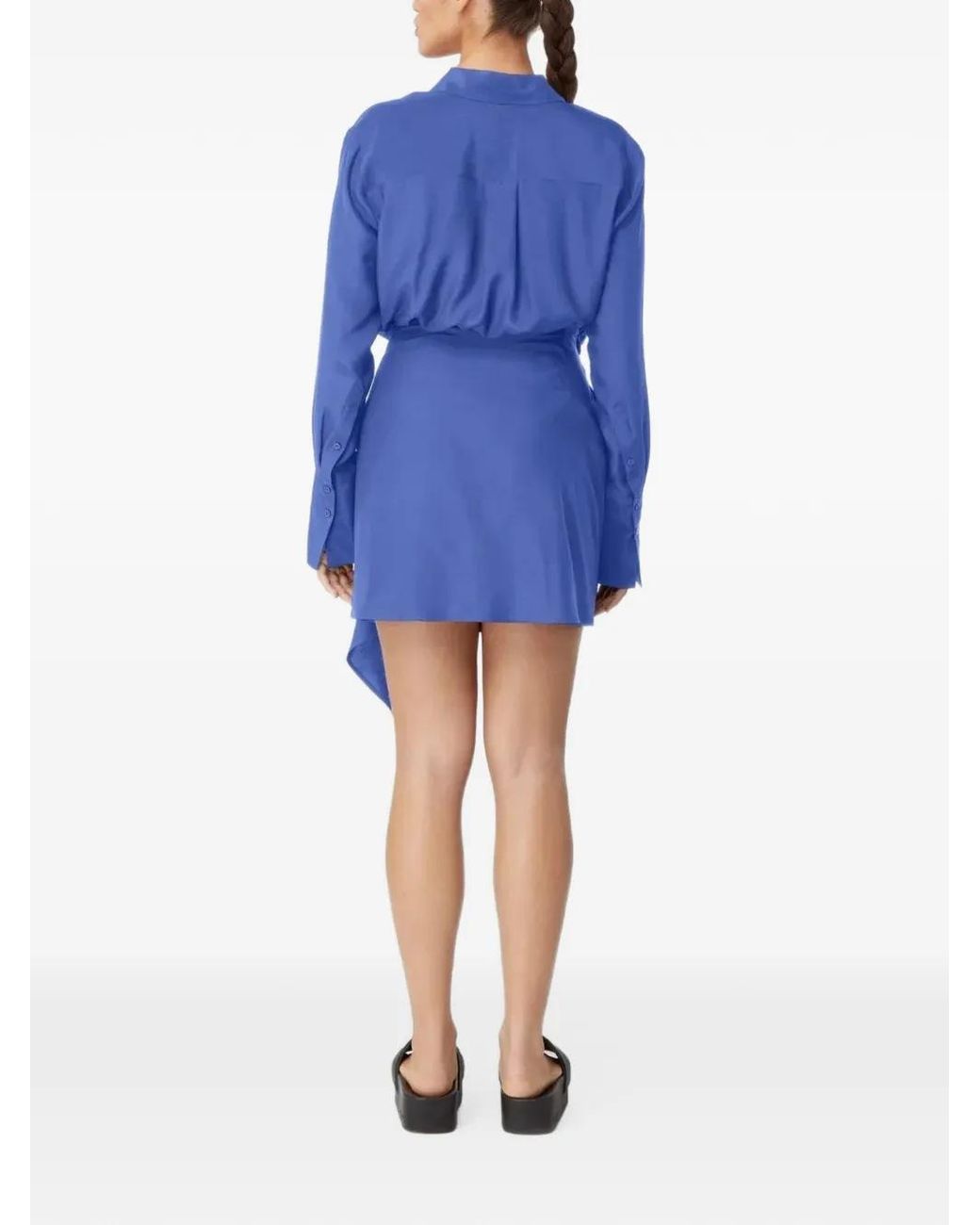GAUGE81 Blue Gravia Draped Silk Shirtdress