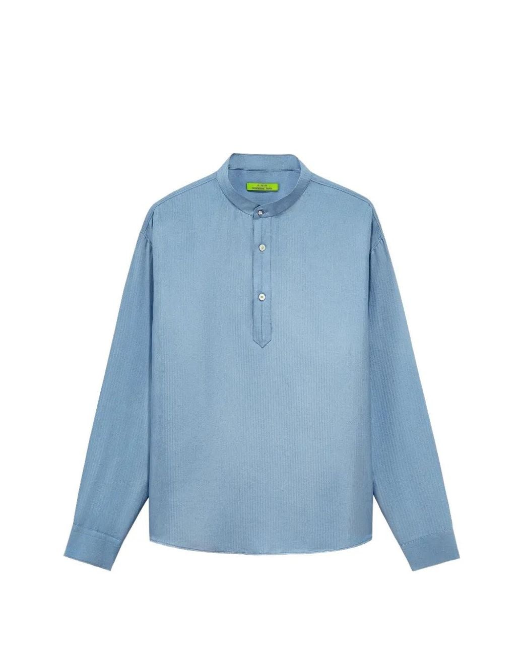 Shanghai Tang Blue Herringbone-Weave Silk Shirt for men