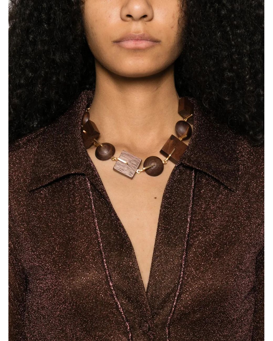 Oseree Brown Long-Sleeve Mini Dress