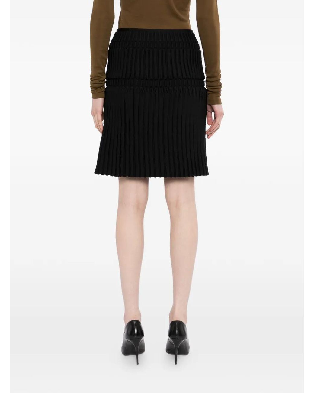 JNBY Black Geometric Pleated A-Line Skirt