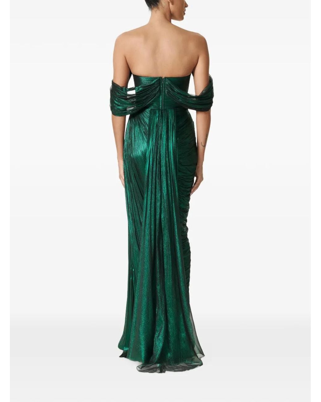 IRIS SERBAN Green Off-Shoulder Ruched Gown