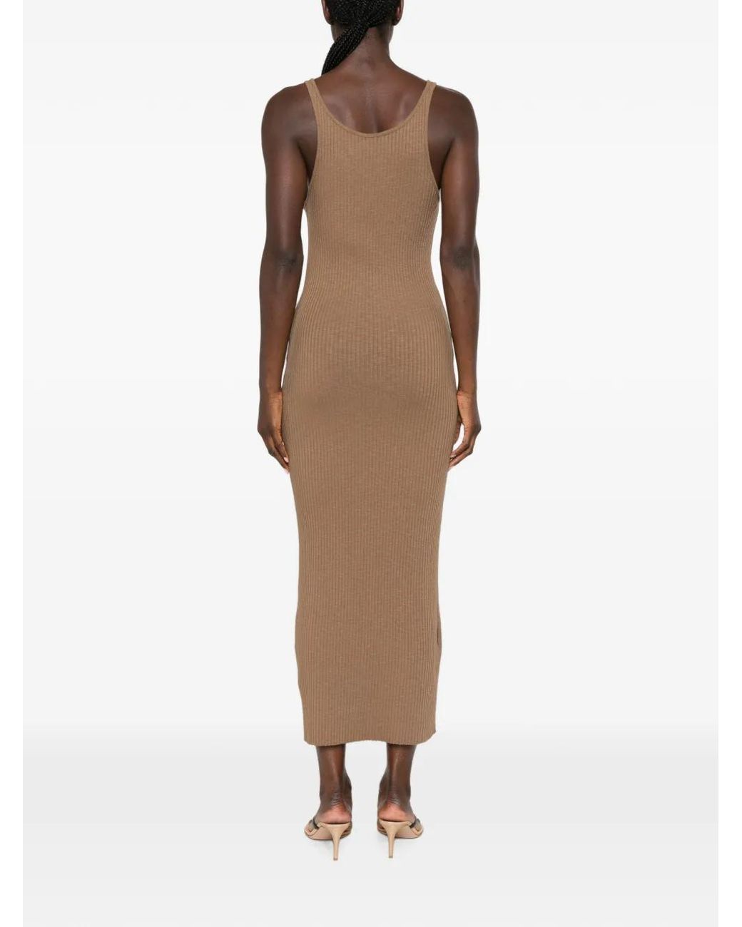 Enza Costa White Ribbed-Knit Slim-Fit Midi Dress