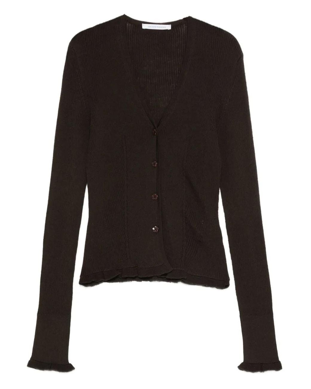 CECILIE BAHNSEN Black Ribbed Ruffle-Cuff Cardigan