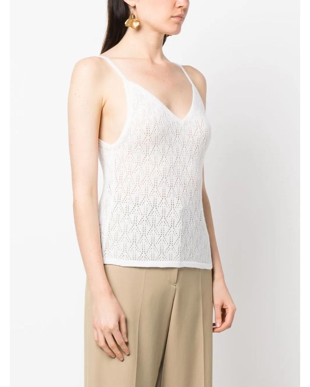 Barrie White Spaghetti-Strap Cashmere Top