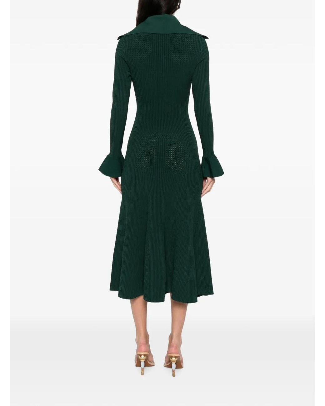 Self-Portrait Green Keyhole-Detail Knit Dress