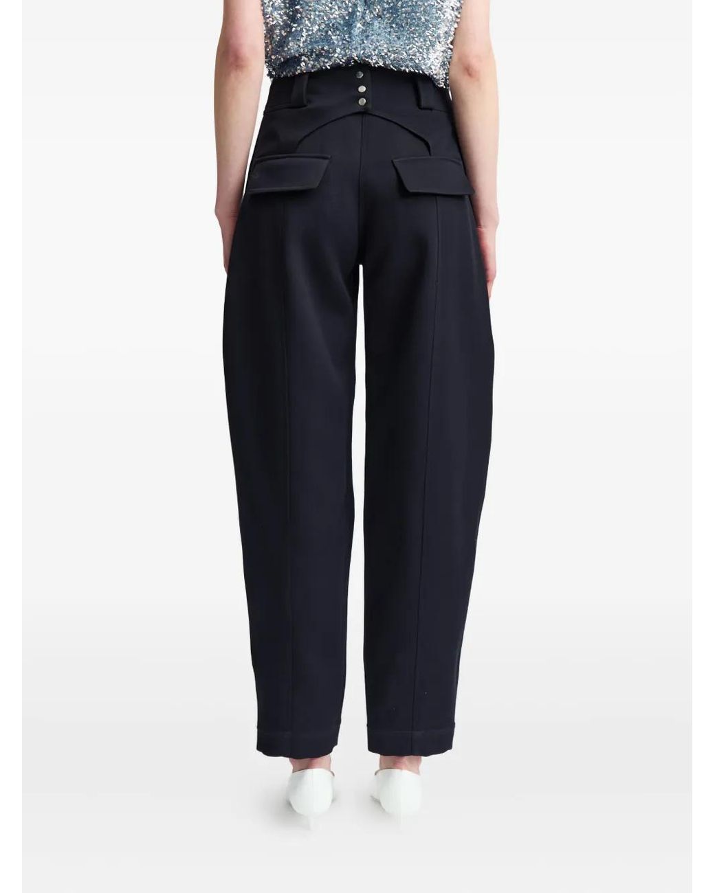 16Arlington Black Pola Piped-Seam Pocket Tapered Trousers