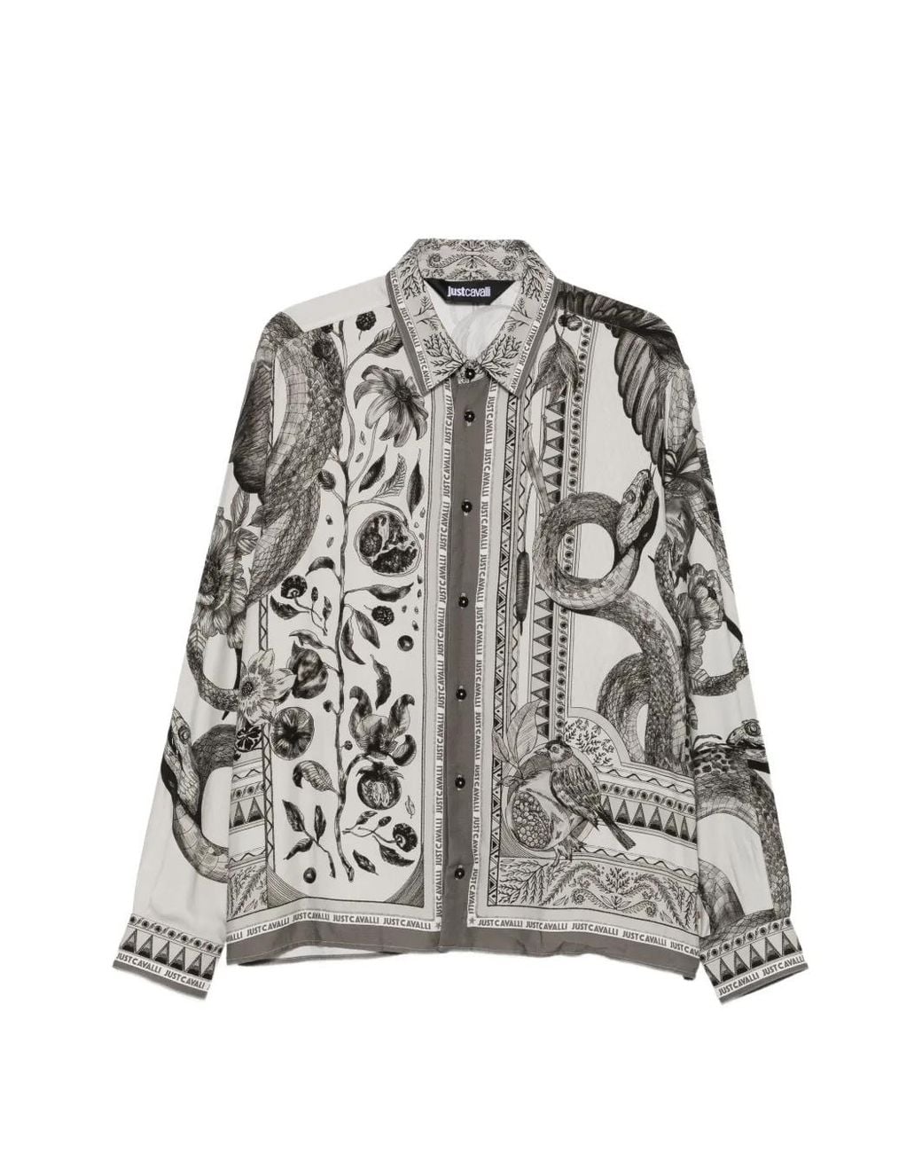 Just Cavalli Gray Graphic-Print Long-Sleeve Shirt for men