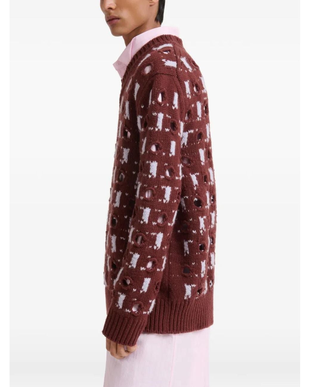 Marni Red Wool-Cashmere Sweater With Cut-Out Polka Dots for men