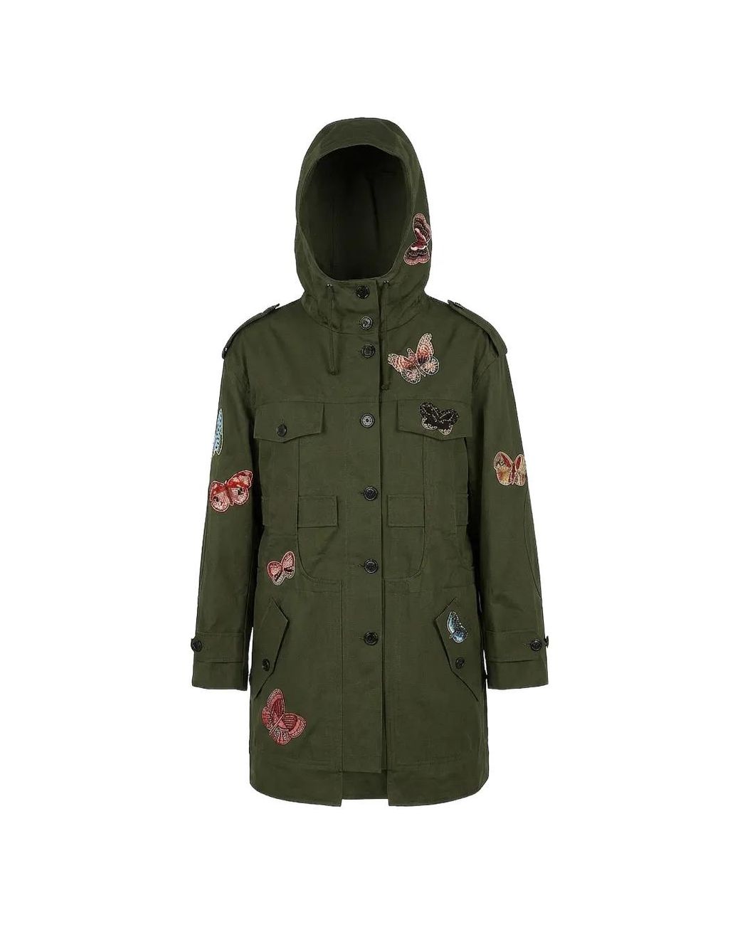 Valentino Garavani Green Butterfly-Patch Hooded Coat