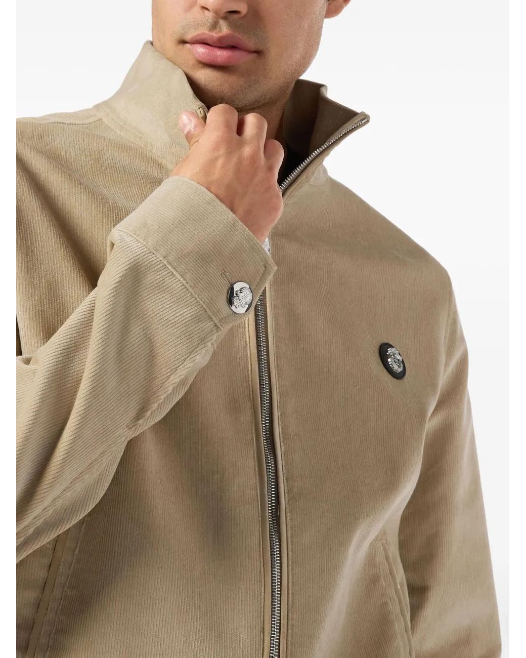 Billionaire Natural Corduroy Zip-Up Bomber Jacket for men