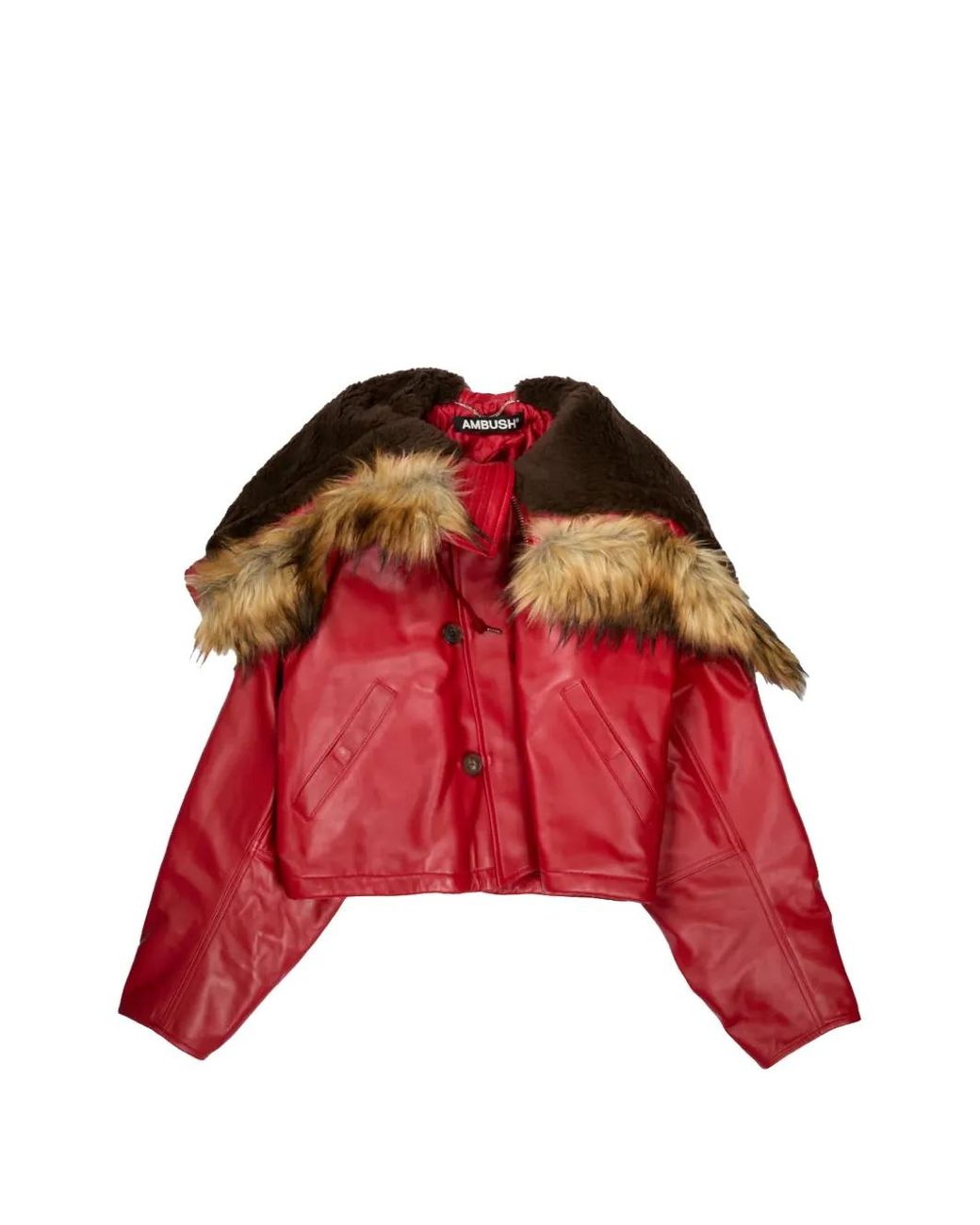 Ambush Red Cropped Leather Jacket