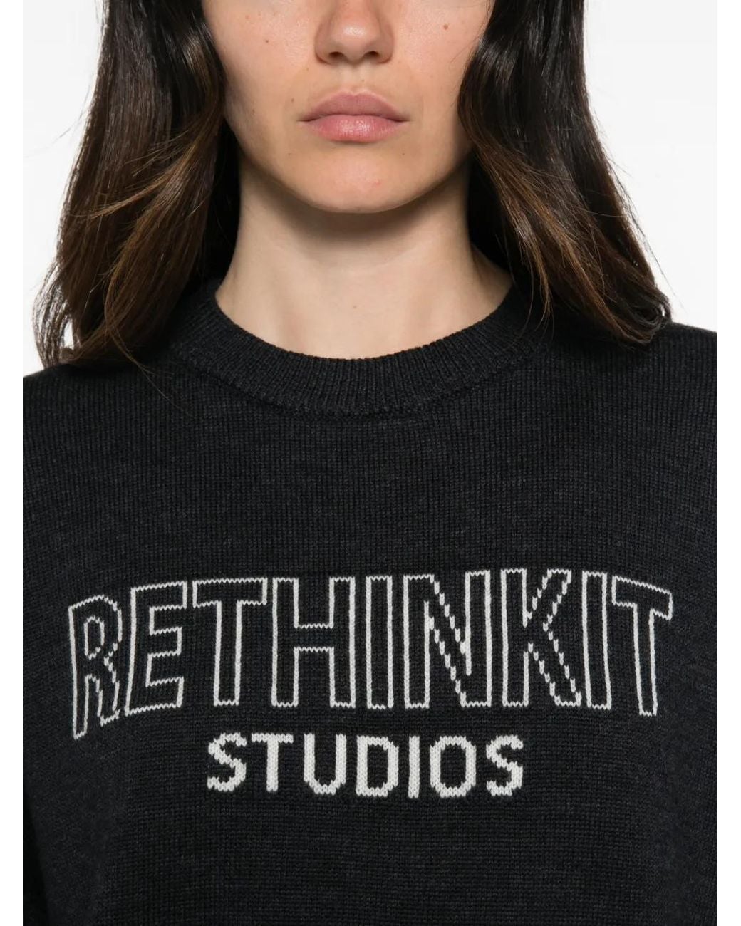 Rethinkit Studios Black Logo-Intarsia Crew-Neck Sweater