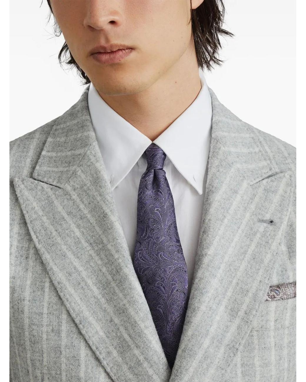 Brunello Cucinelli Purple Paisley-Pattern Silk Tie for men