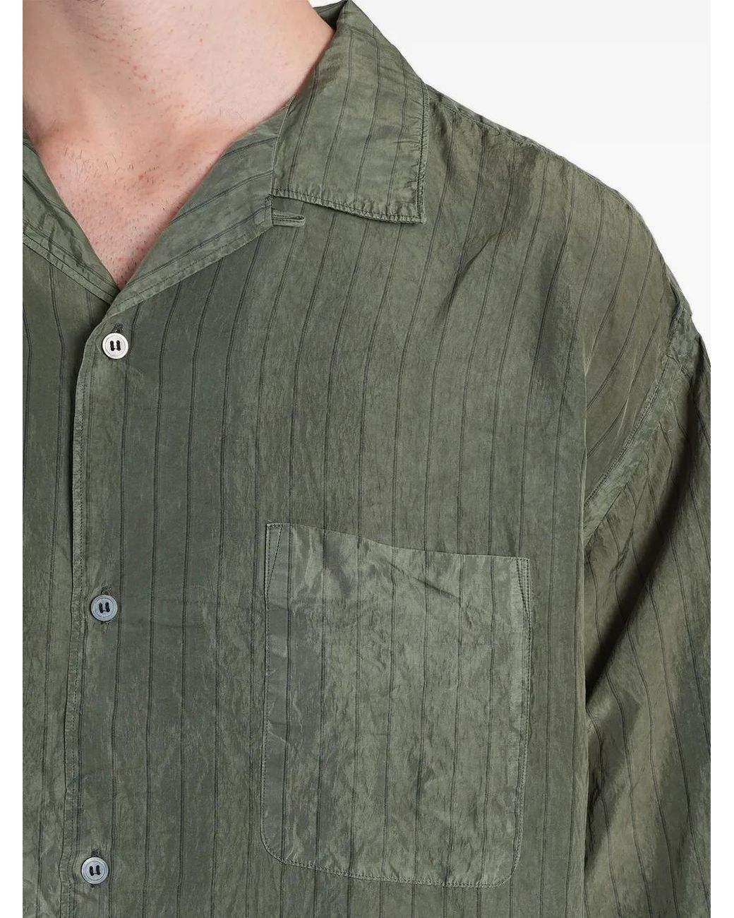 Comme des Garçons Green Pinstripe Short-Sleeve Shirt for men