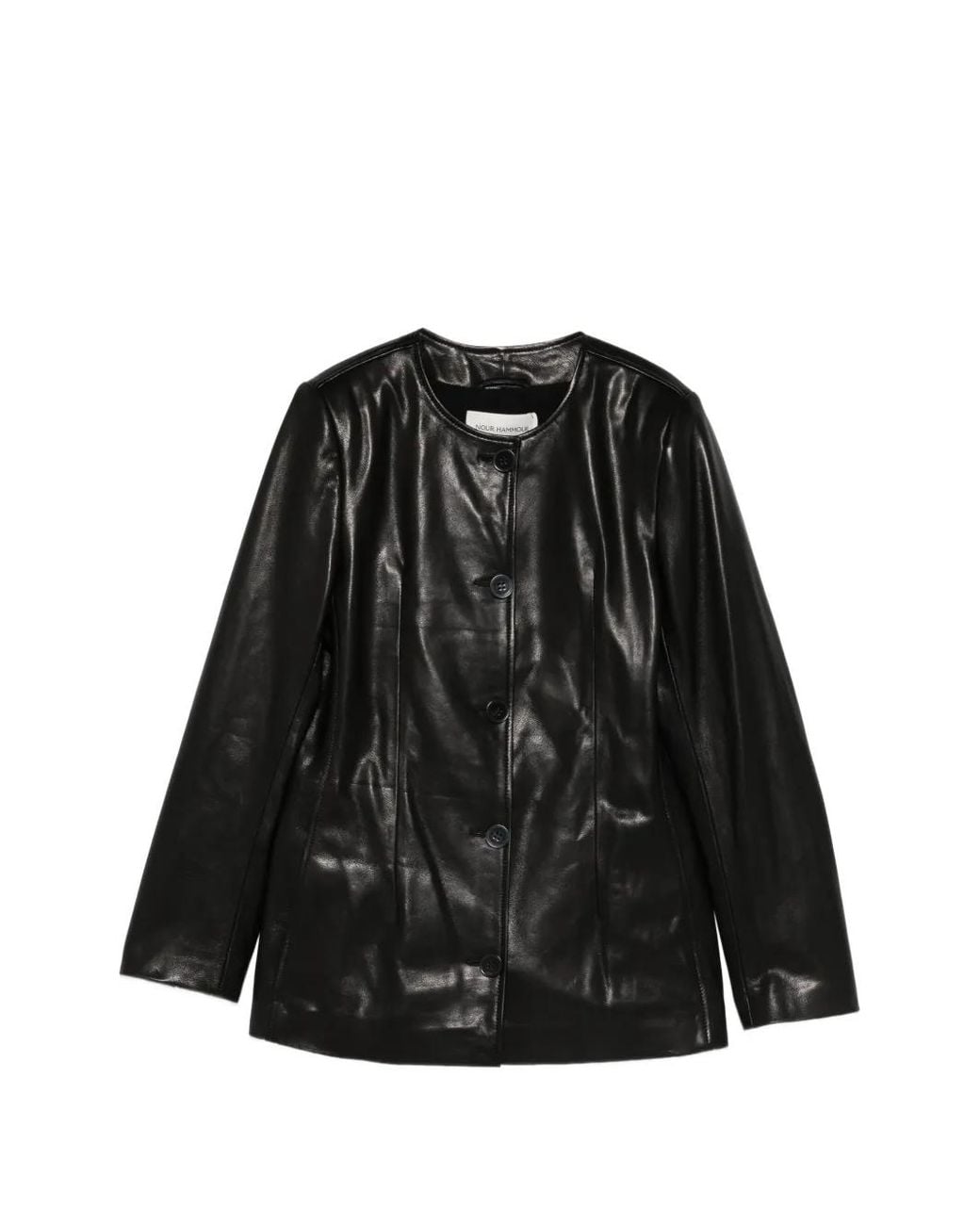 Nour Hammour Black Maud Button-Up Leather Jacket
