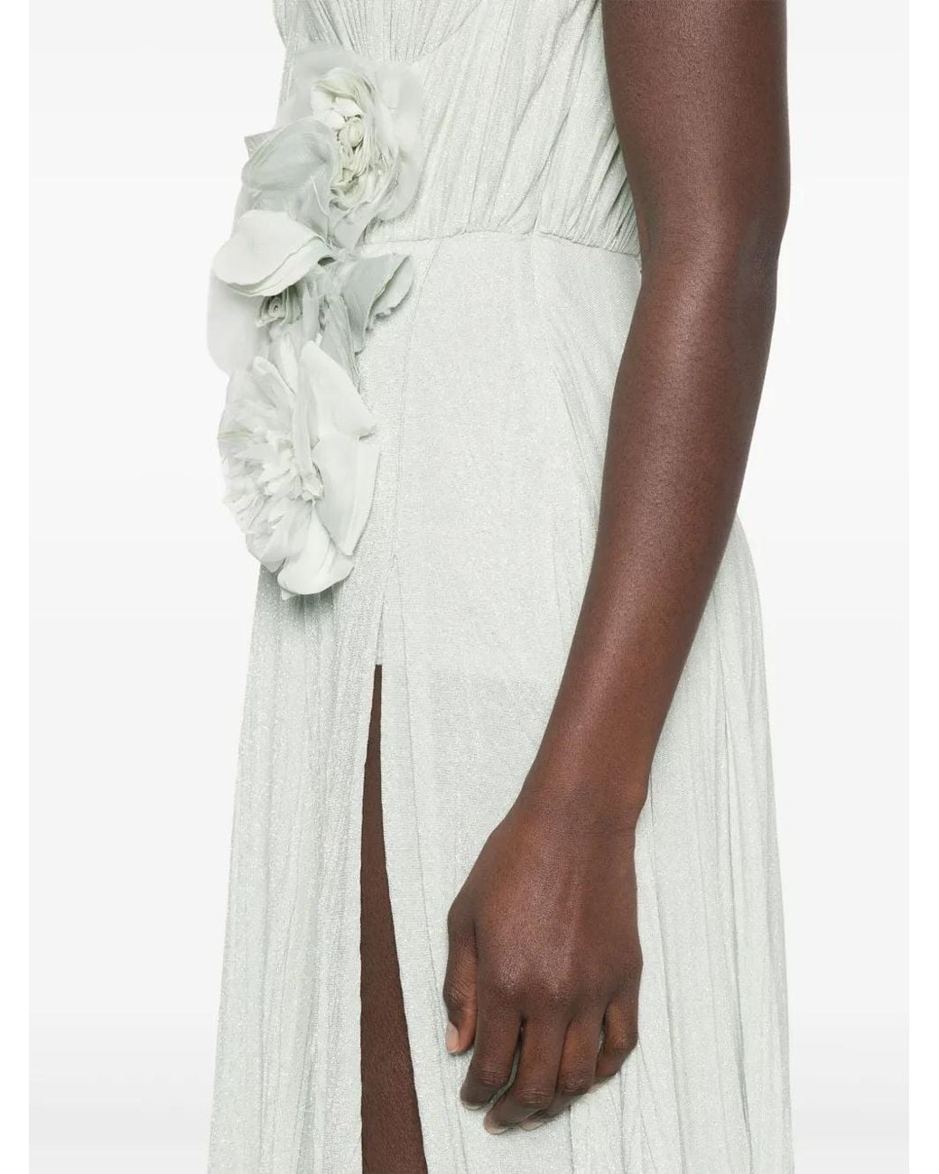 Elisabetta Franchi White Floral-Embroidery Lurex Gown