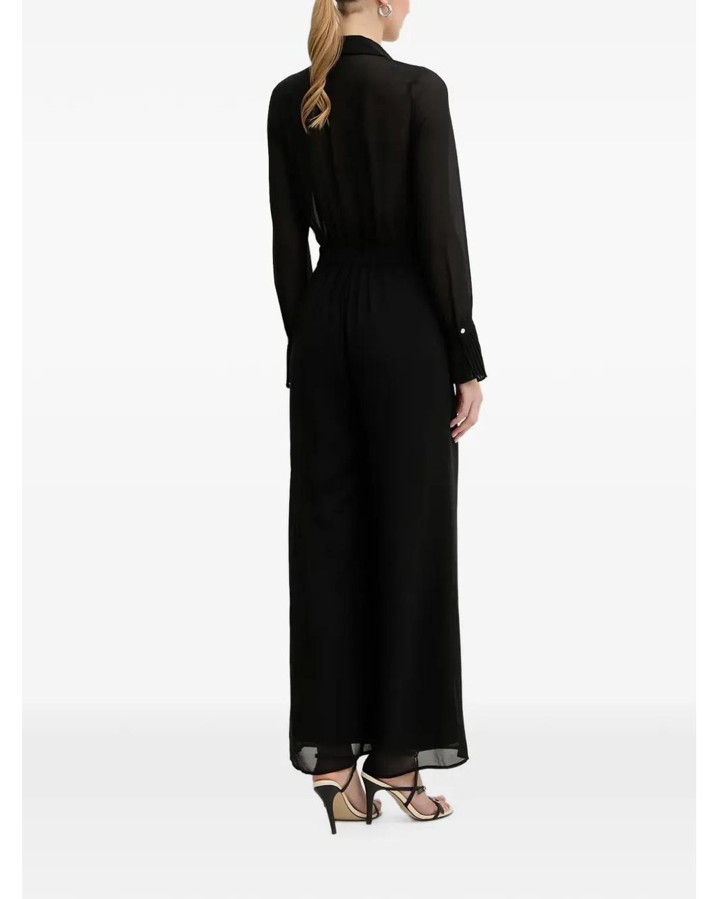 Morgan Black Pleated-Trim Wide-Leg Jumpsuit