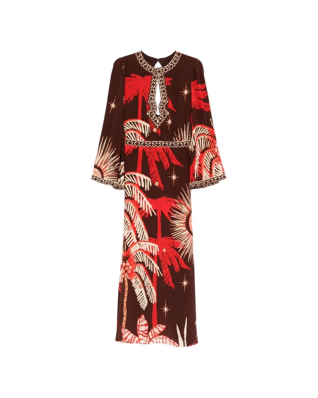 Johanna Ortiz Red Patterned Cut-Out Maxi Dress