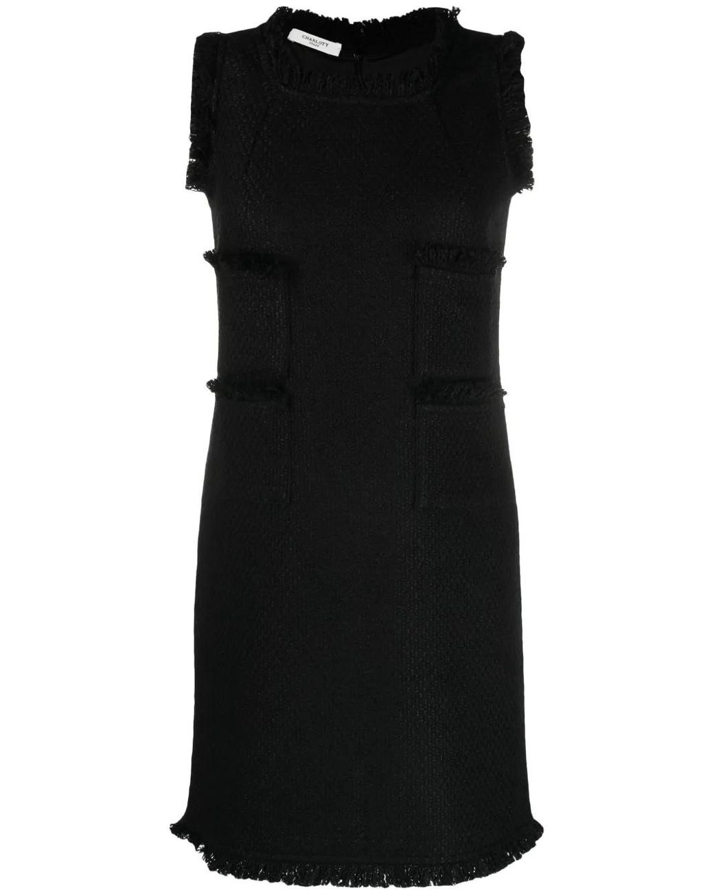 Charlott Black Fringe-Trim Knitted Mid Dress