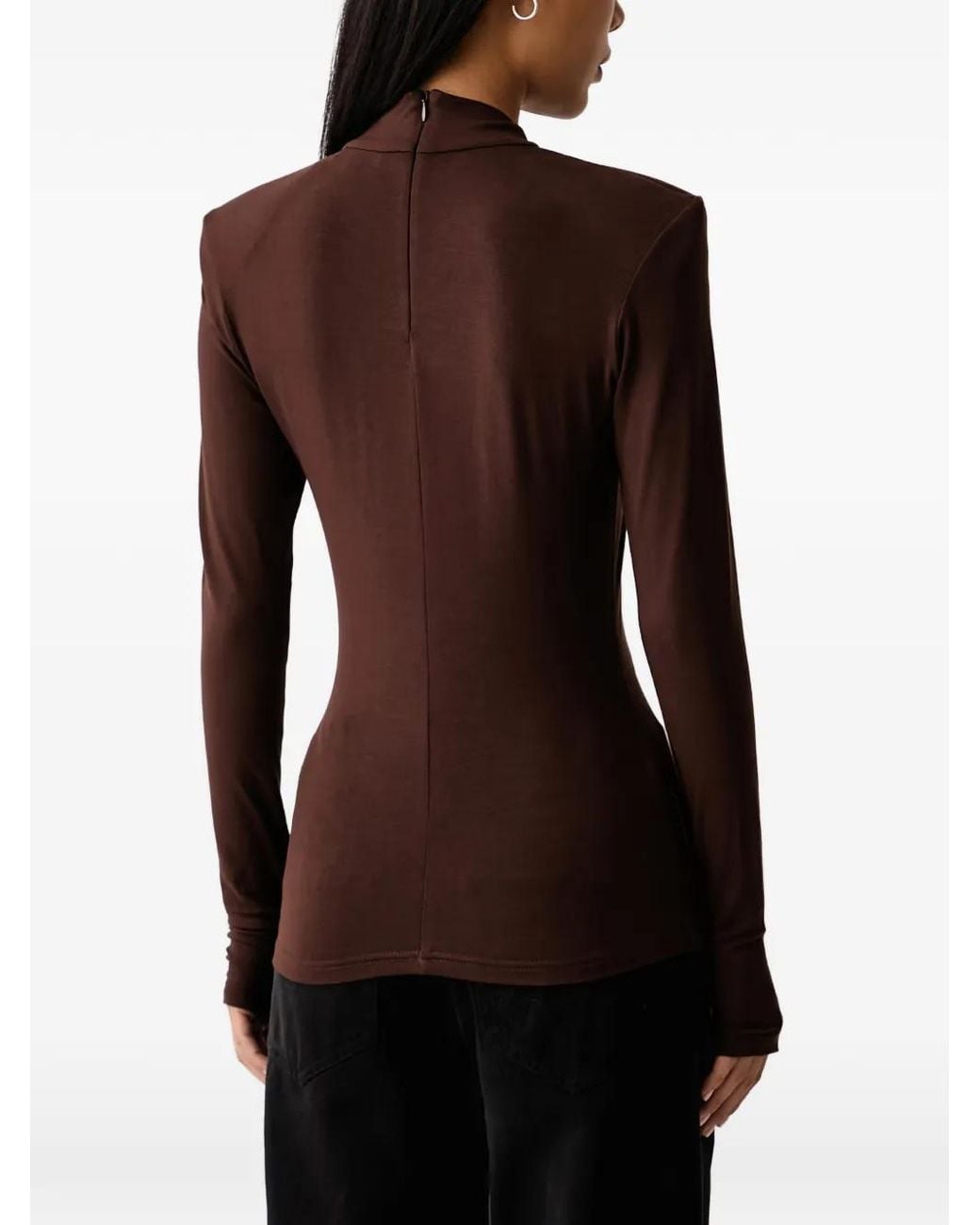 La Mania Black Padded-Shoulder Logo-Print Top